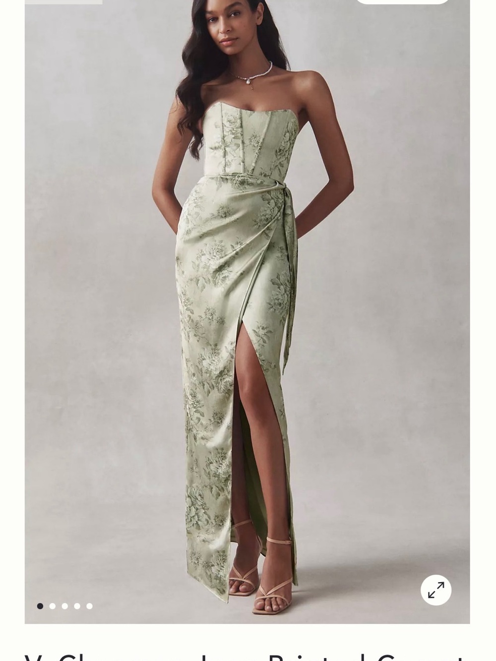 V. Chapman Strapless Sage Green Floral Jacquard Gown
